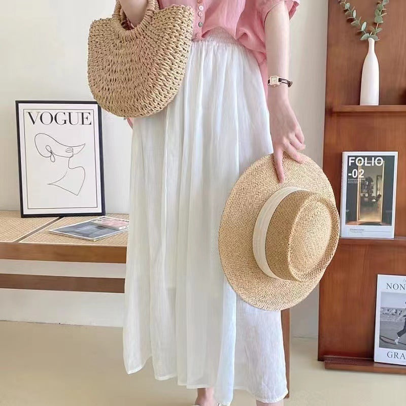 Tencel Cotton Shirt Women Literary Loose v-Neck Pullover Embroidery Medium Sleeve Tops