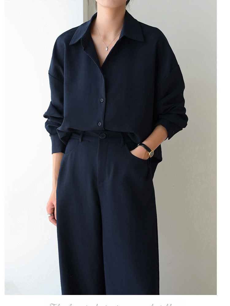 Navy Linen Sun Protection Women's Shirt Set