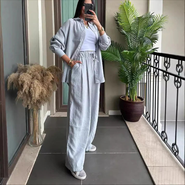 2025 Spring and Autumn Women's Long Sleeve Shirt Loose Pants Two Piece Set