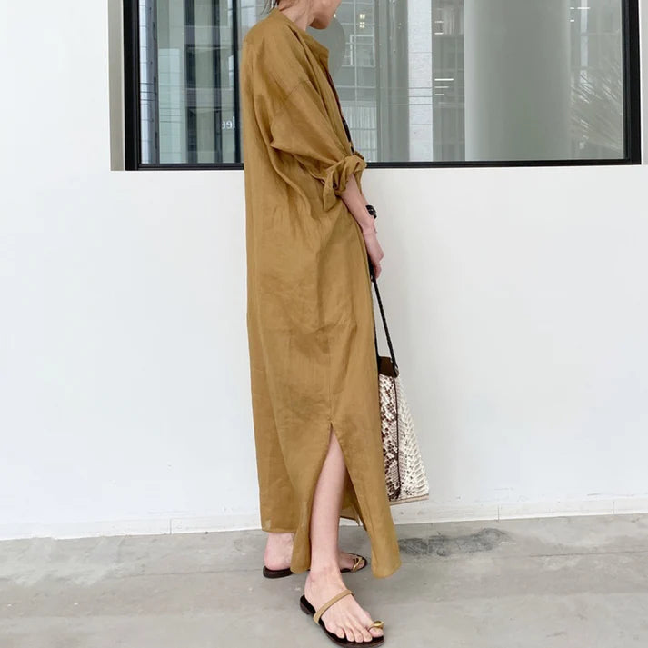 Spring and summer new solid color linen loose thin section dresses