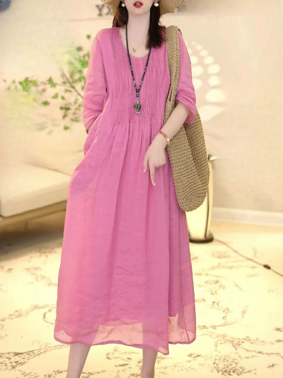 Design sense of light luxury loose temperament cotton linen dresses