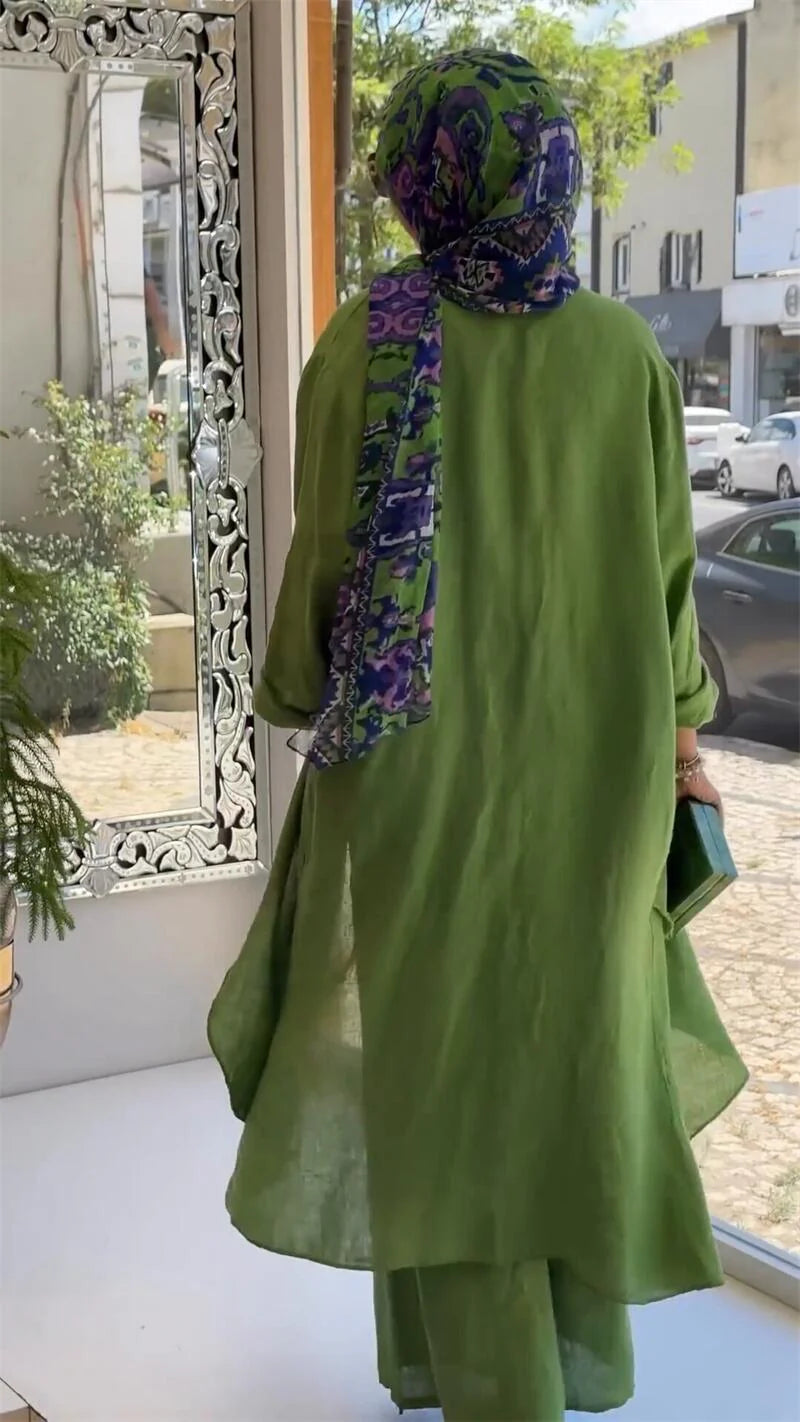 Fashion Loose Long Cardigan Casual Wide Leg Pants 2 Piece Set