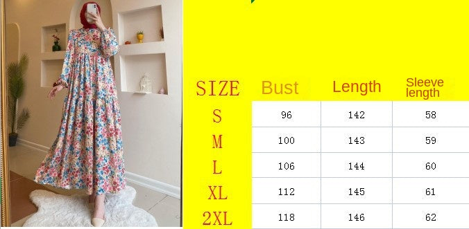 Women's 2024 New Printed Muslim Dubai Robe Dress