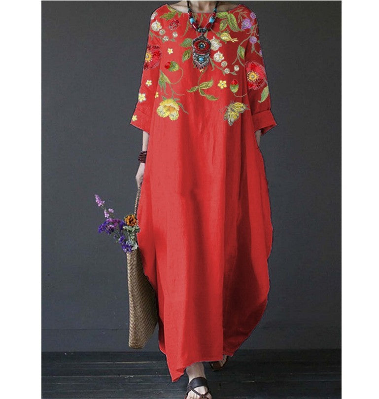 25% off any two items in the storeSpring And Summer New Literary And Artistic Loose Print Plus Size Long Skirt Dress