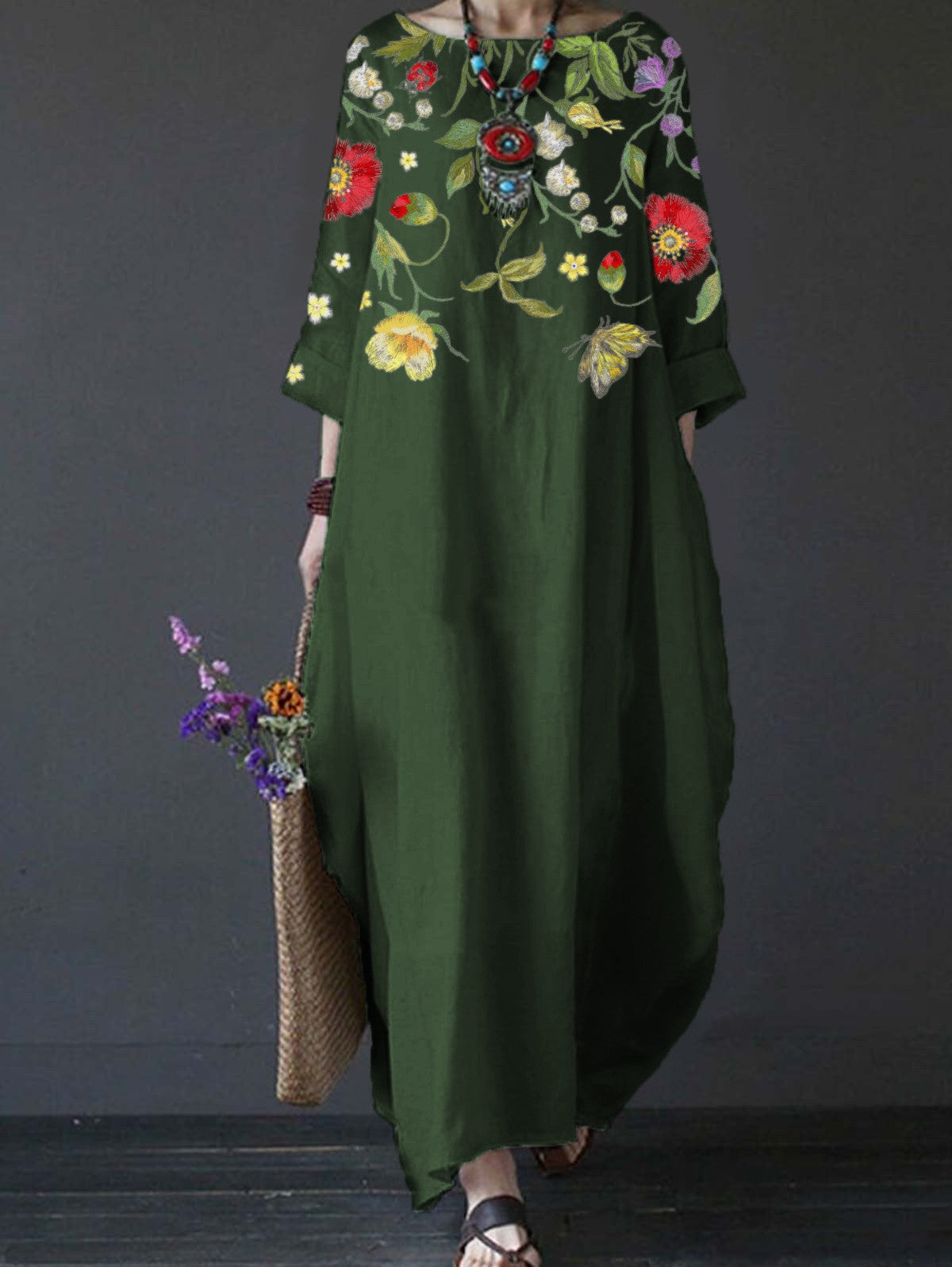 25% off any two items in the storeSpring And Summer New Literary And Artistic Loose Print Plus Size Long Skirt Dress