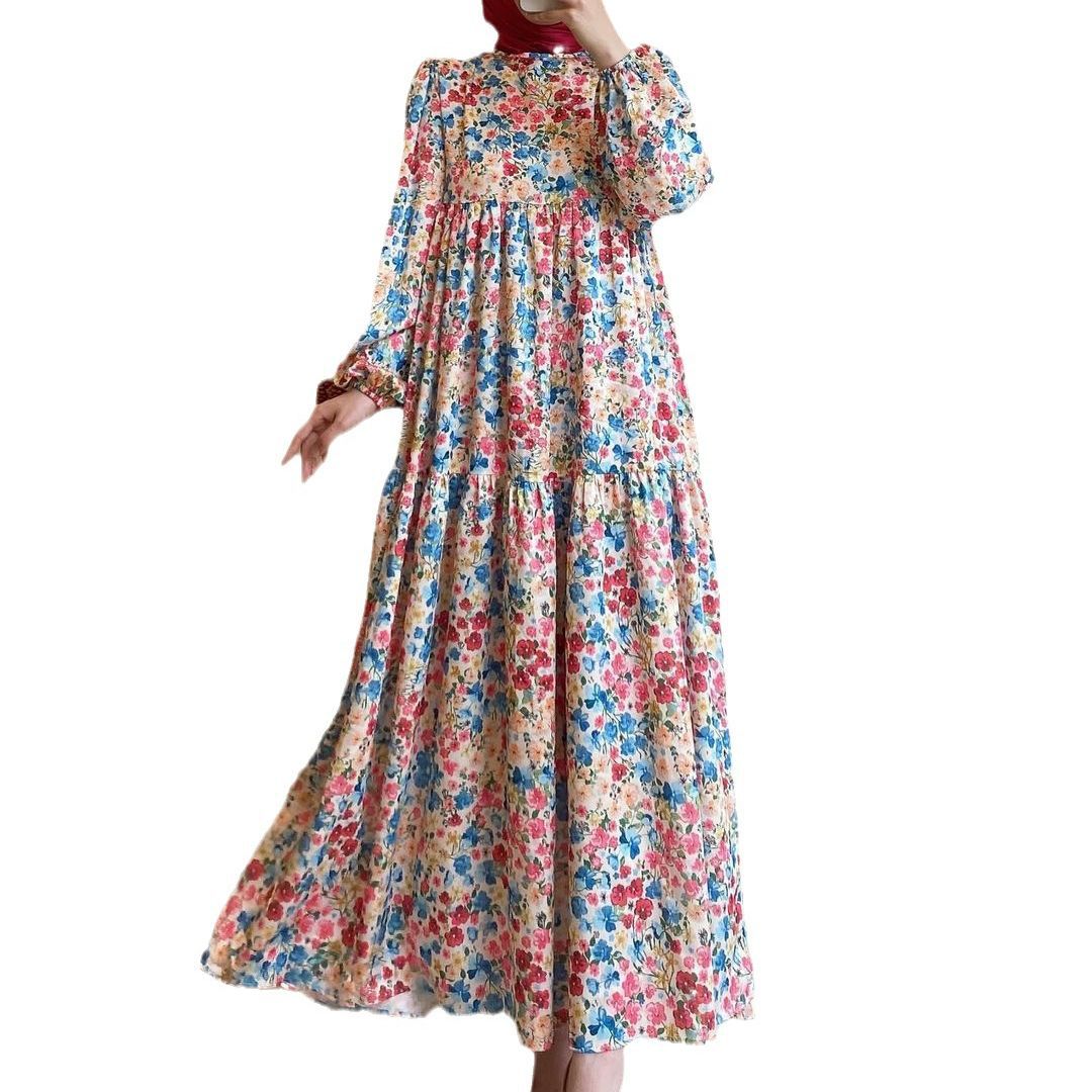 Women's 2024 New Printed Muslim Dubai Robe Dress