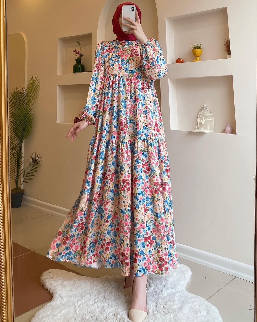 Women's 2024 New Printed Muslim Dubai Robe Dress
