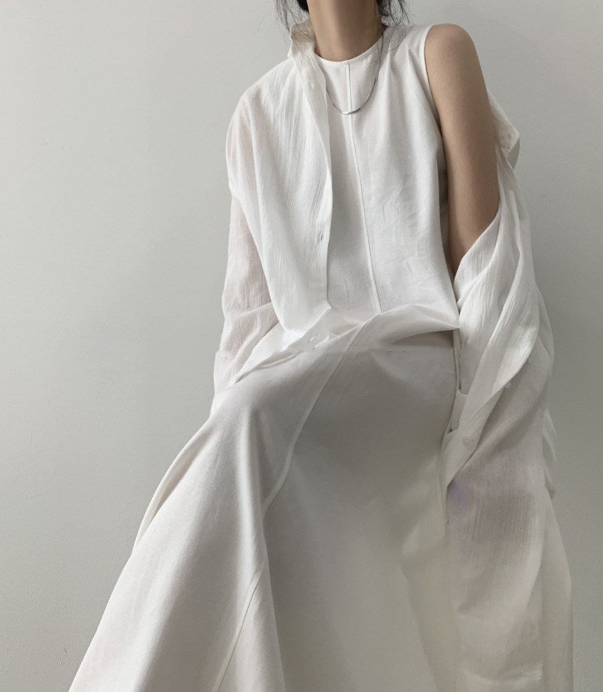 (25% Off Any Two Items) chic style loose hem sleeveless pumpkin long cotton linen dress