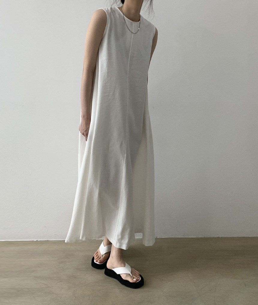 (25% Off Any Two Items) chic style loose hem sleeveless pumpkin long cotton linen dress