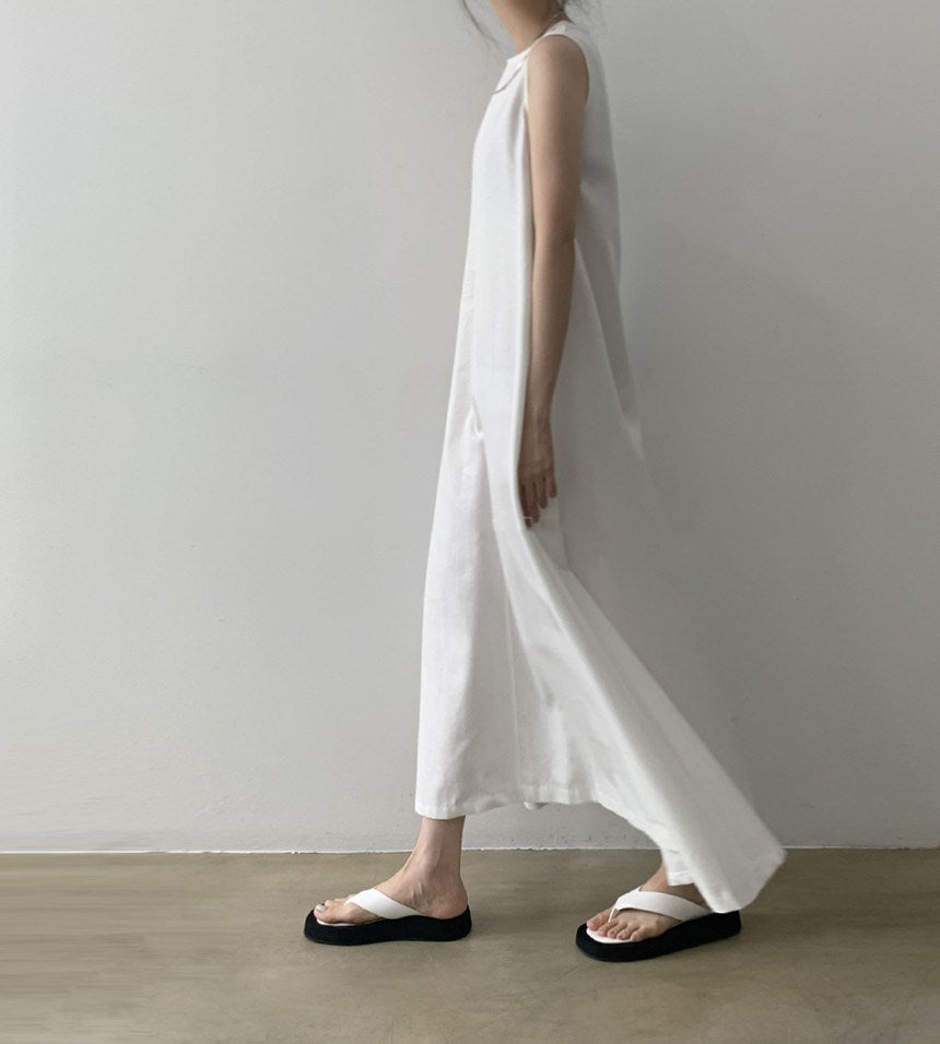 (25% Off Any Two Items) chic style loose hem sleeveless pumpkin long cotton linen dress