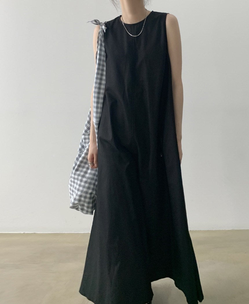 (25% Off Any Two Items) chic style loose hem sleeveless pumpkin long cotton linen dress