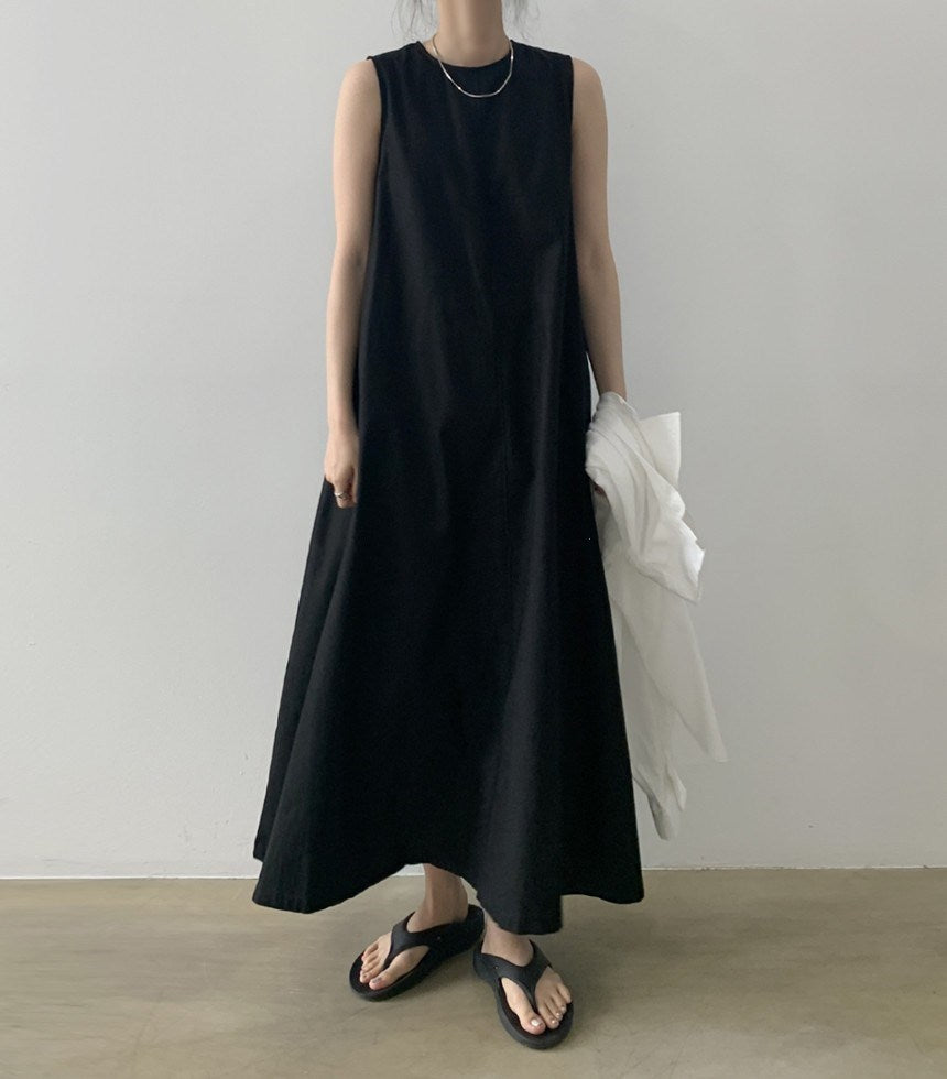 (25% Off Any Two Items) chic style loose hem sleeveless pumpkin long cotton linen dress