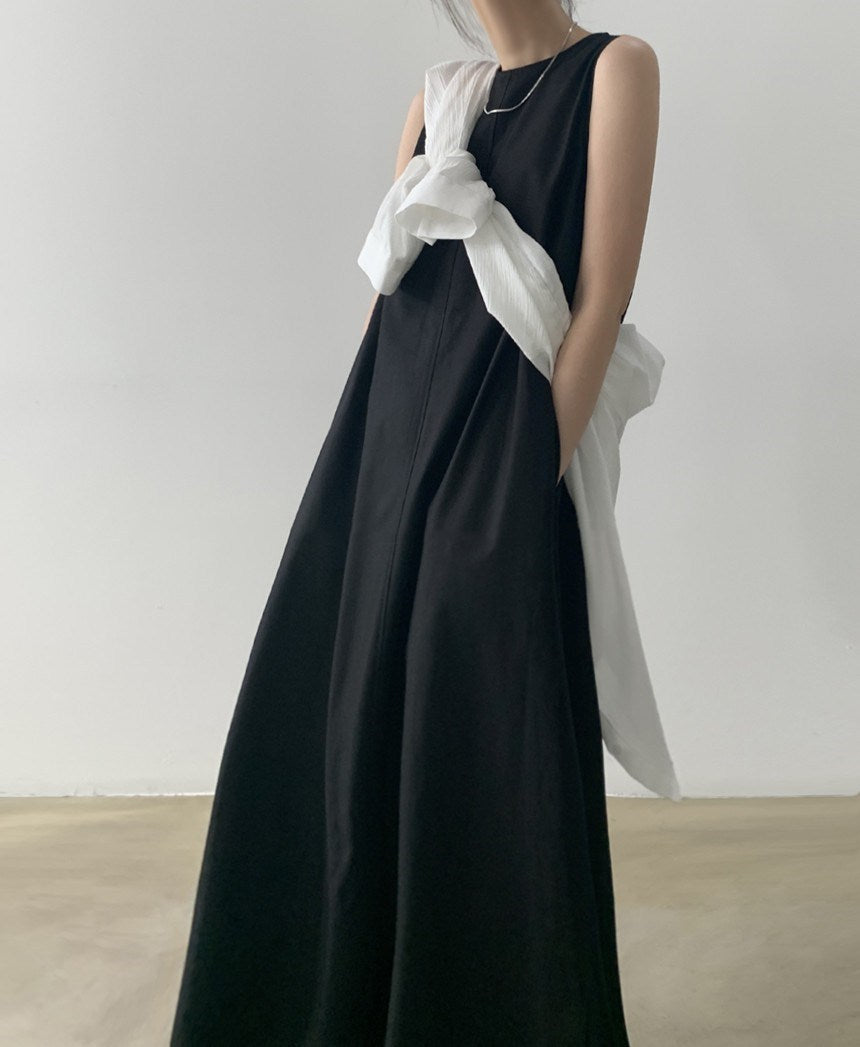 (25% Off Any Two Items) chic style loose hem sleeveless pumpkin long cotton linen dress