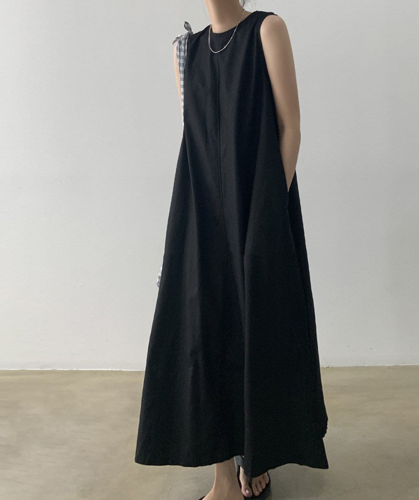 (25% Off Any Two Items) chic style loose hem sleeveless pumpkin long cotton linen dress