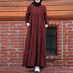 Beautiful Fashion Multi-layer Printed Back Zipper Cotton And Linen Vintage Dress