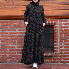 Beautiful Fashion Multi-layer Printed Back Zipper Cotton And Linen Vintage Dress