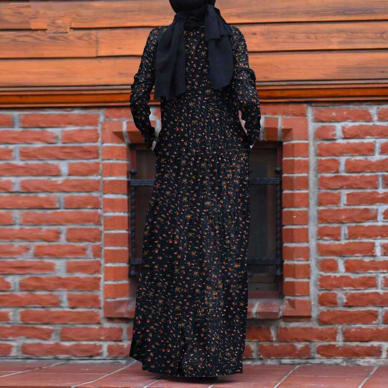 Beautiful Fashion Multi-layer Printed Back Zipper Cotton And Linen Vintage Dress