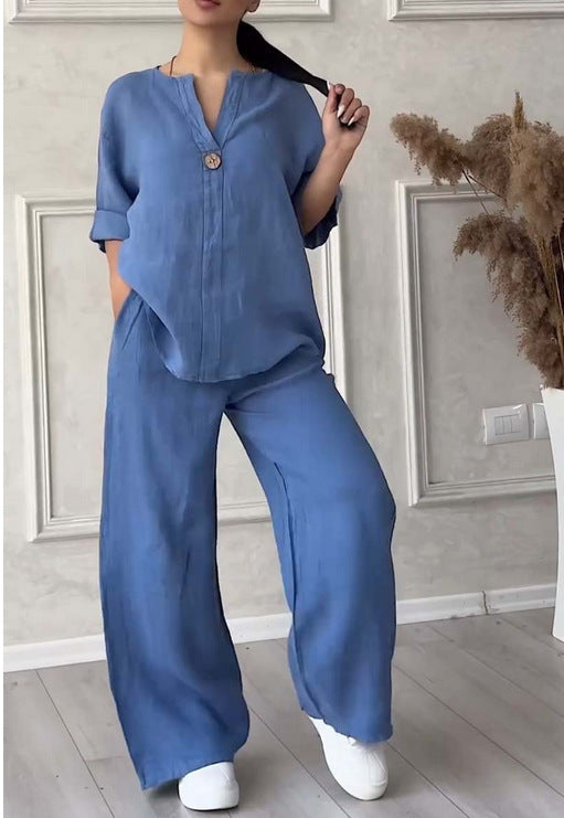 (25% Off Any Two Items)New women's fashion solid color cotton leisure suit