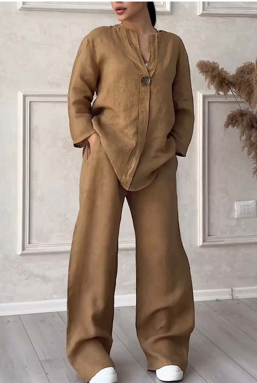 (25% Off Any Two Items)New women's fashion solid color cotton leisure suit