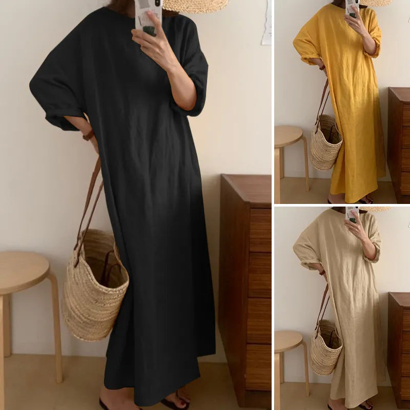 Slouchy loose casual cotton linen mesh colorful hot models dresses
