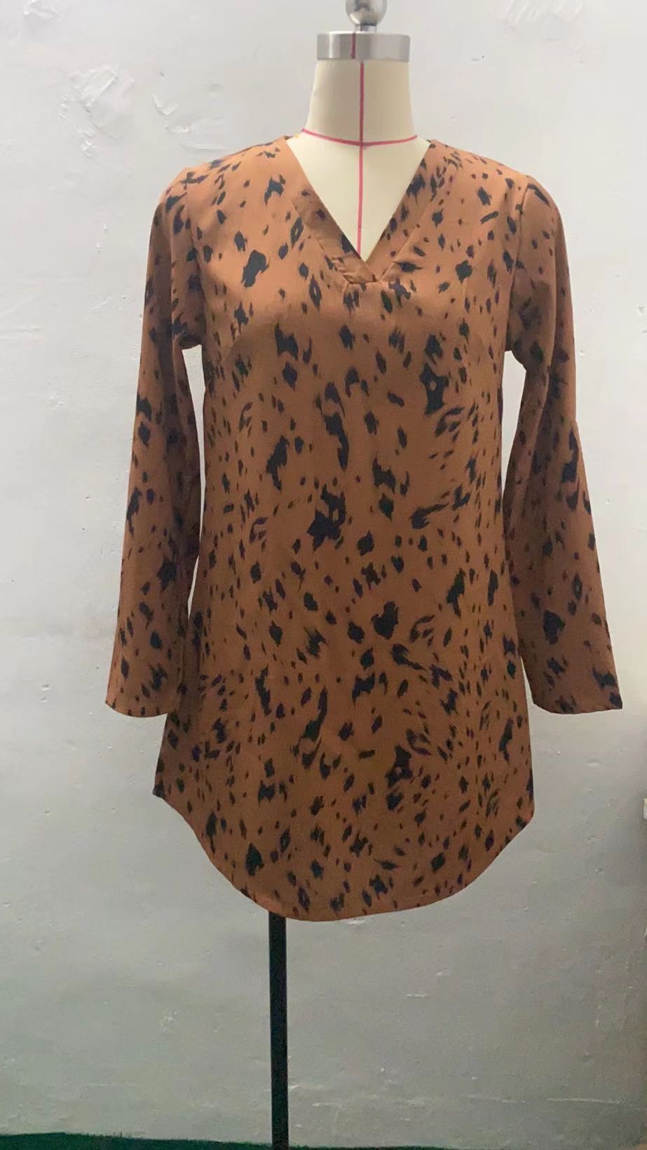 2025 New Slim Leopard Fashion Standing Collar Long Sleeve Dress Women