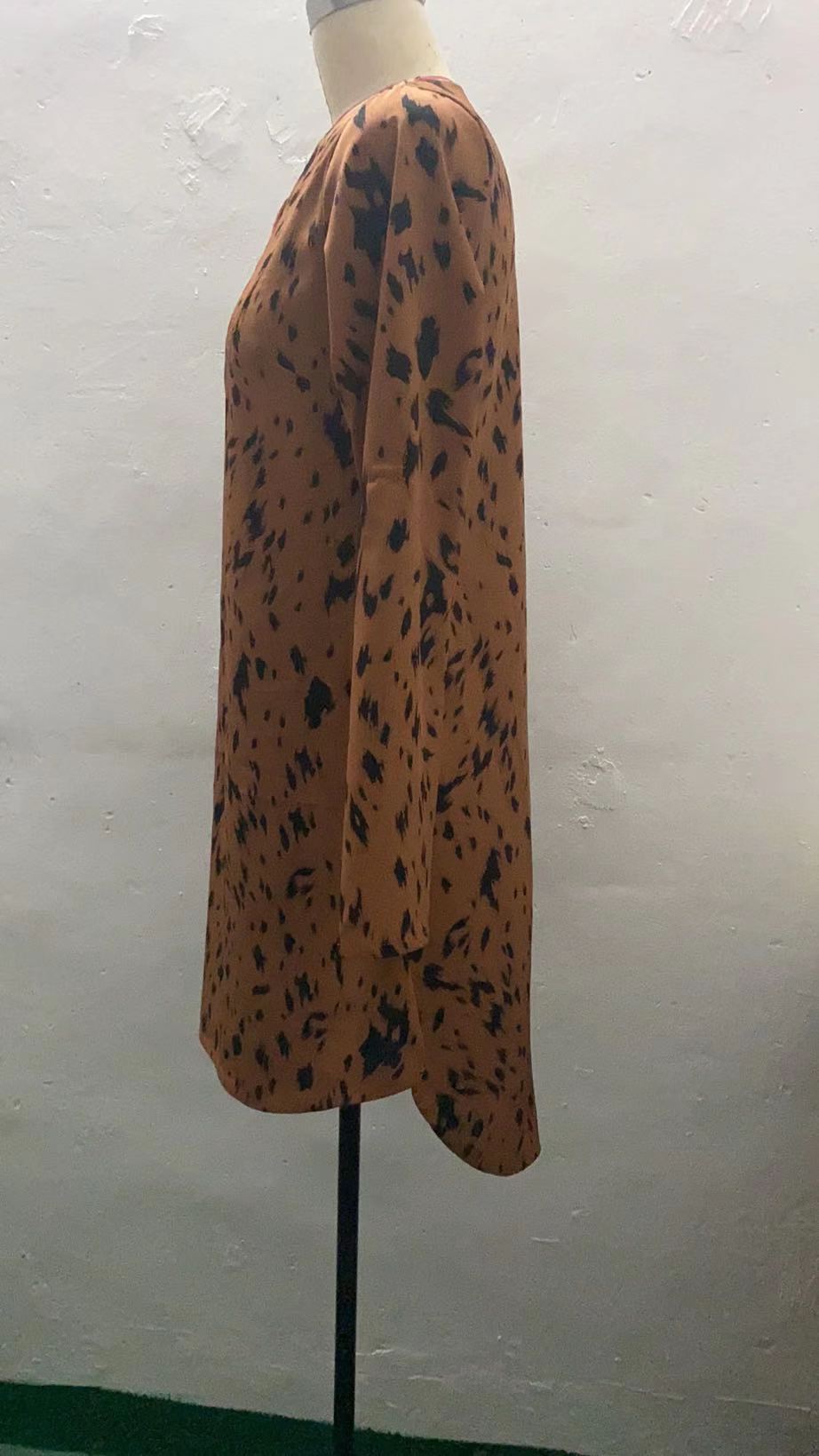 2025 New Slim Leopard Fashion Standing Collar Long Sleeve Dress Women
