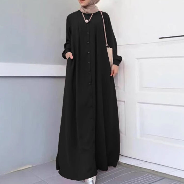 Loose Temperament Commuter Home Cardigan Long Solid Color Cotton Linen Dress