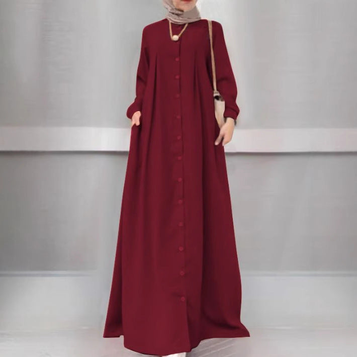 Loose Temperament Commuter Home Cardigan Long Solid Color Cotton Linen Dress