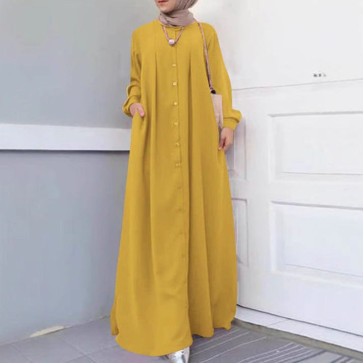Loose Temperament Commuter Home Cardigan Long Solid Color Cotton Linen Dress
