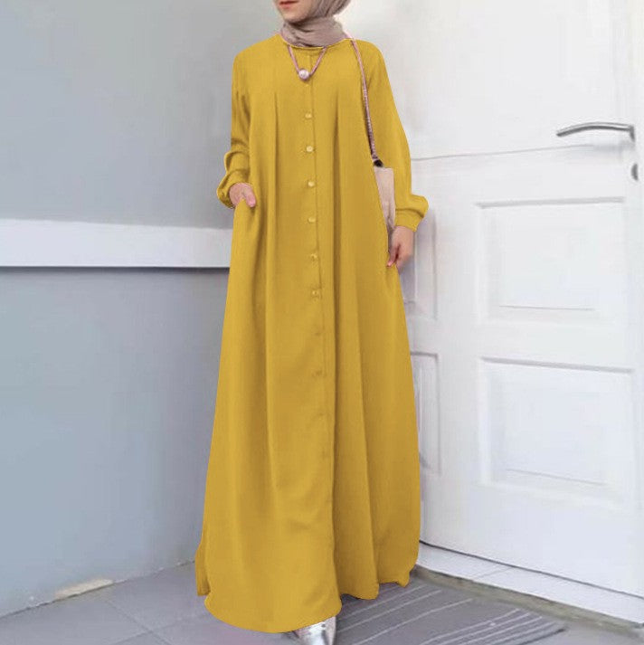Loose Temperament Commuter Home Cardigan Long Solid Color Cotton Linen Dress