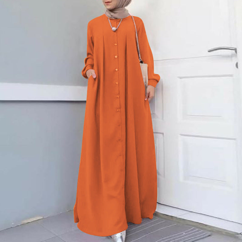 Loose Temperament Commuter Home Cardigan Long Solid Color Cotton Linen Dress