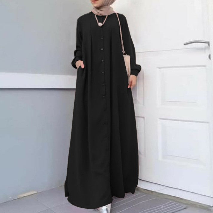 Loose Temperament Commuter Home Cardigan Long Solid Color Cotton Linen Dress