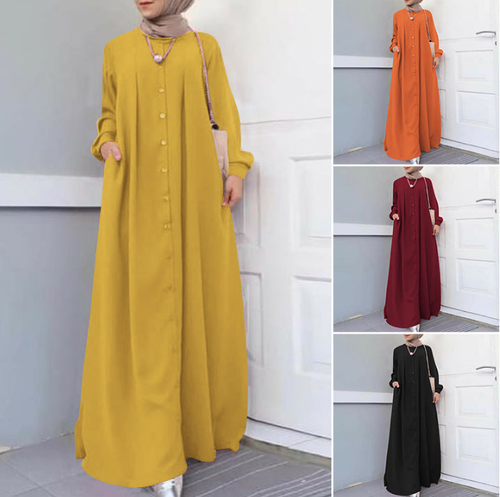 Loose Temperament Commuter Home Cardigan Long Solid Color Cotton Linen Dress