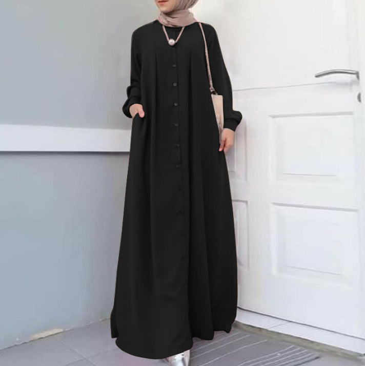 Loose Temperament Commuter Home Cardigan Long Solid Color Cotton Linen Dress