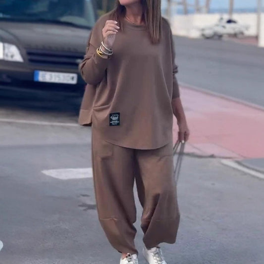 Autumn and winter new casual loose solid color sweater suit