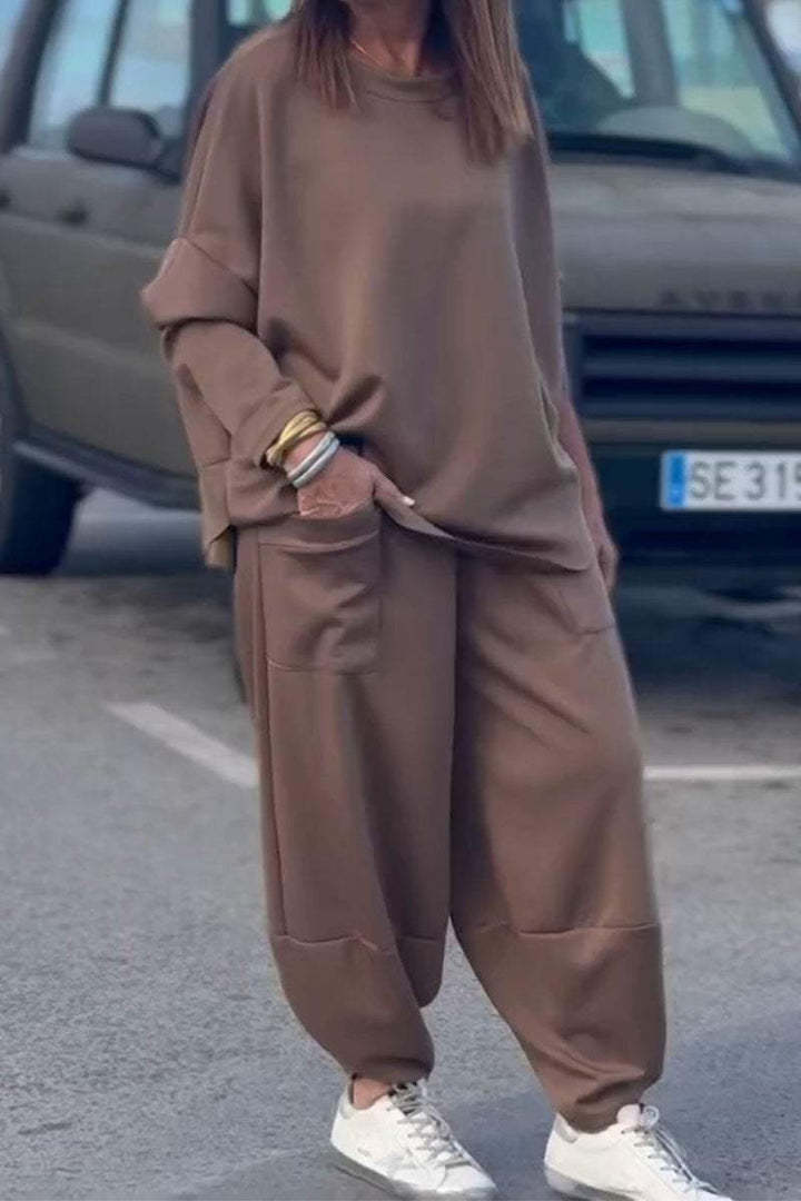 Autumn and winter new casual loose solid color sweater suit