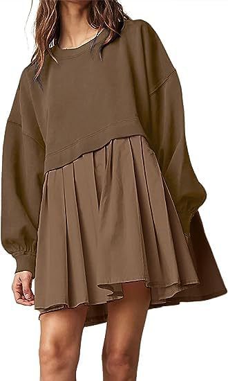 New women's false two pieces solid color color blocking loose pleated dresses