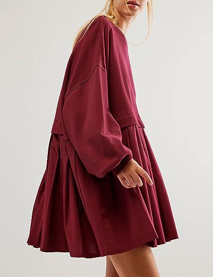 New women's false two pieces solid color color blocking loose pleated dresses