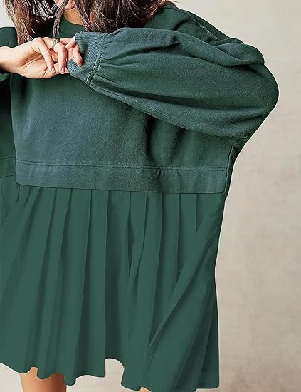 New women's false two pieces solid color color blocking loose pleated dresses