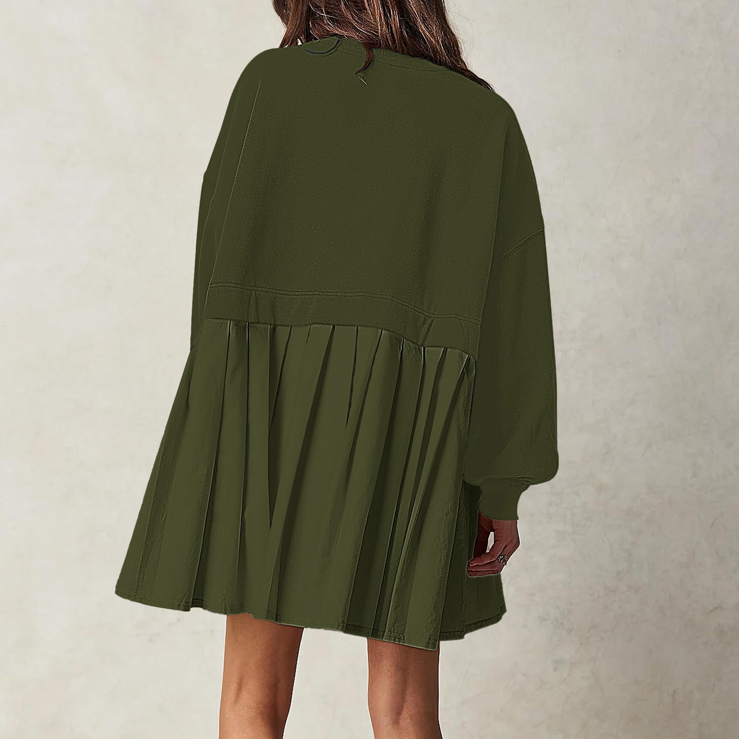 New women's false two pieces solid color color blocking loose pleated dresses