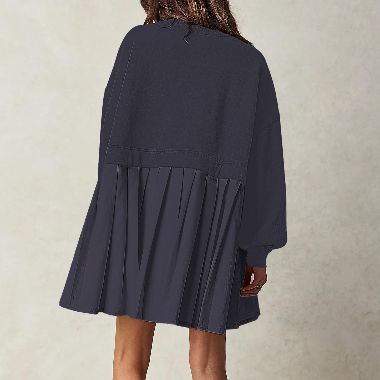 New women's false two pieces solid color color blocking loose pleated dresses