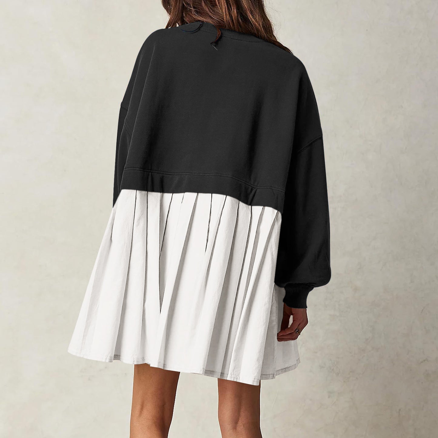 New women's false two pieces solid color color blocking loose pleated dresses