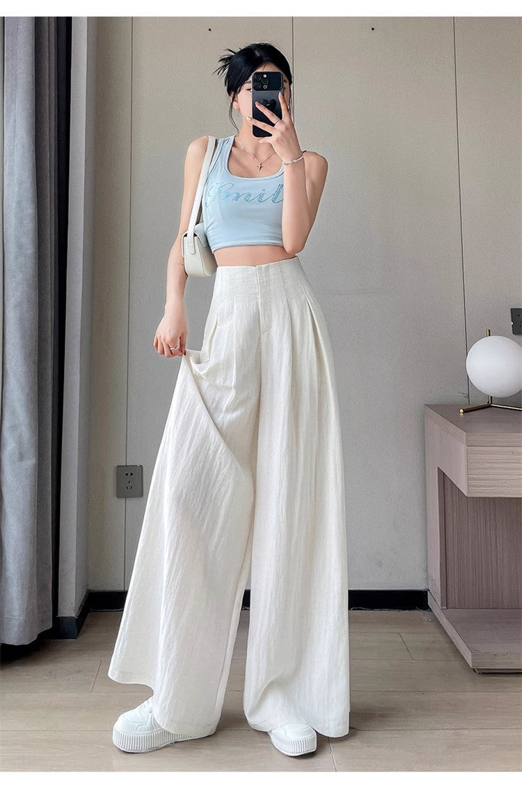 2025 summer thin section high waist loose drape lazy wind cool cotton trousers