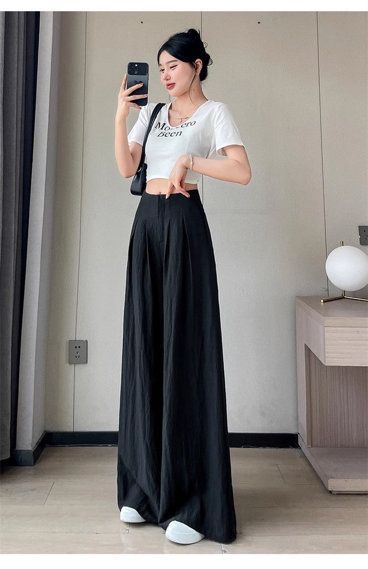 2025 summer thin section high waist loose drape lazy wind cool cotton trousers