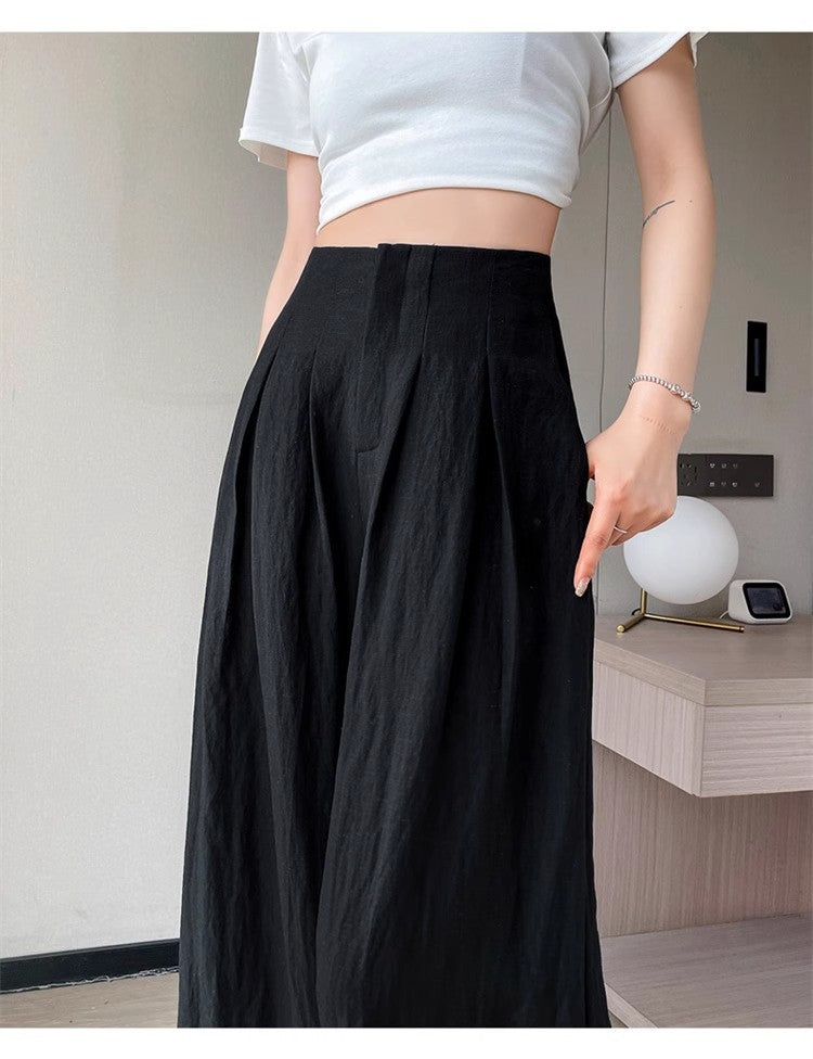 2025 summer thin section high waist loose drape lazy wind cool cotton trousers