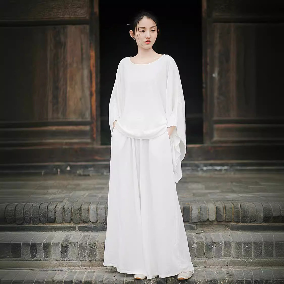 Linen Top Wide Leg Pants Set 3 Colours Literary Retro Cool Style