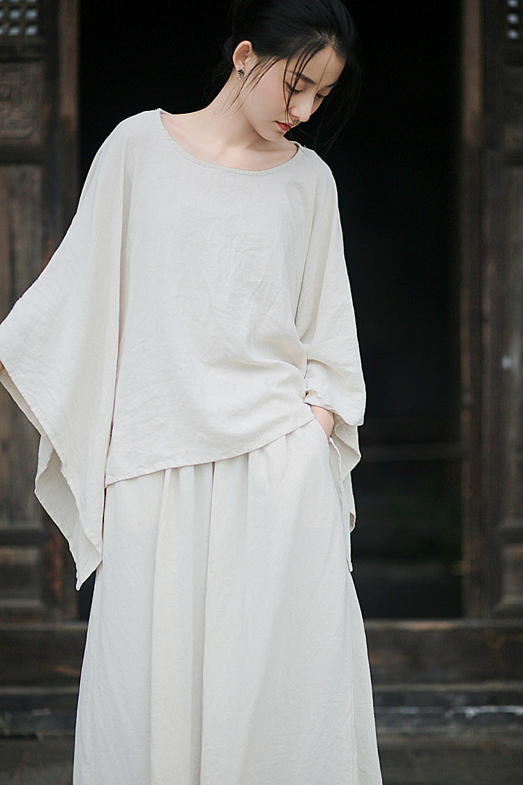 Linen Top Wide Leg Pants Set 3 Colours Literary Retro Cool Style