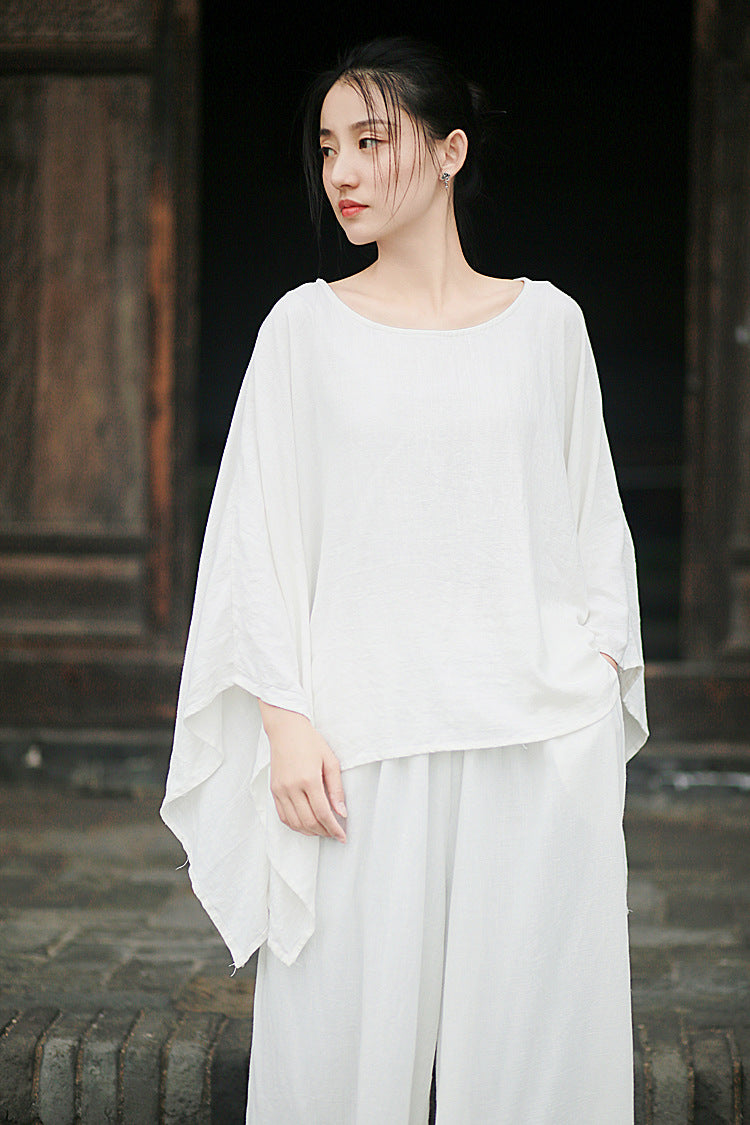 Linen Top Wide Leg Pants Set 3 Colours Literary Retro Cool Style