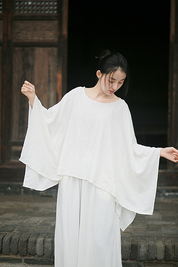 Linen Top Wide Leg Pants Set 3 Colours Literary Retro Cool Style