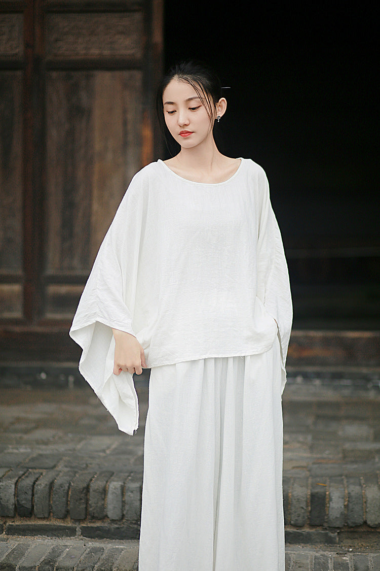 Linen Top Wide Leg Pants Set 3 Colours Literary Retro Cool Style